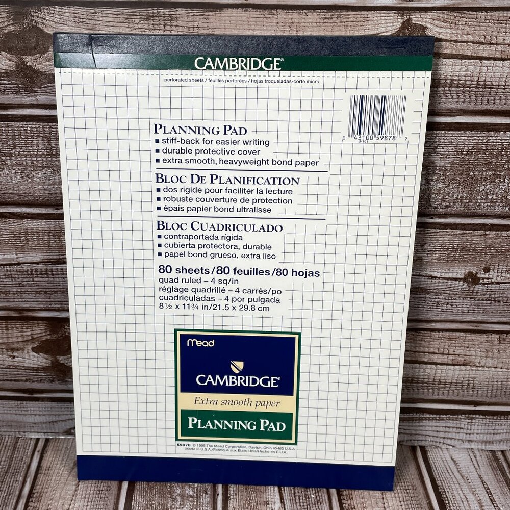 Vintage Mead Cambridge Planning Pad 80 Sheets Graph Paper Extra Smooth NEW